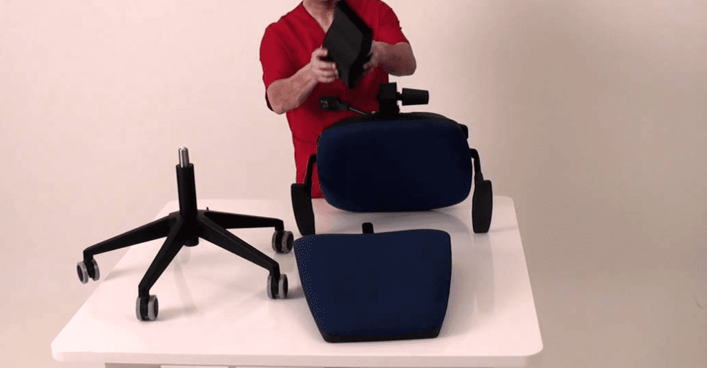 Tener el respaldo, asiento y base ya con el cilindro, listos para continuar con el armado según instrucciones paso a paso para armar una silla de oficina, según fabricante.