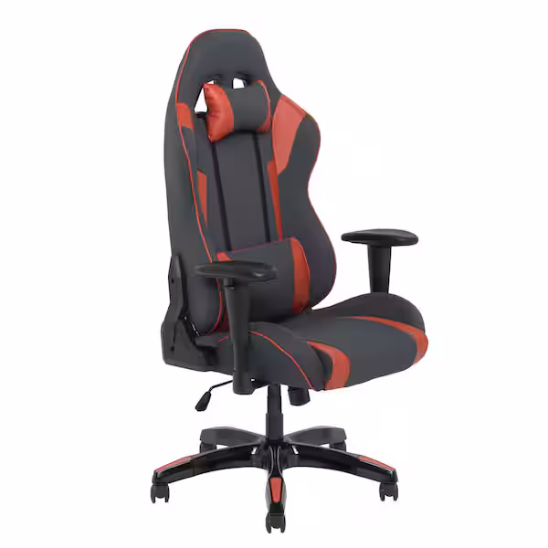 Silla gamer office de respaldo alto en color gris y rojo.