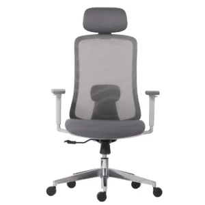 Silla ejecutiva DORELA GRIS CON CABECERA con respaldo alto de malla