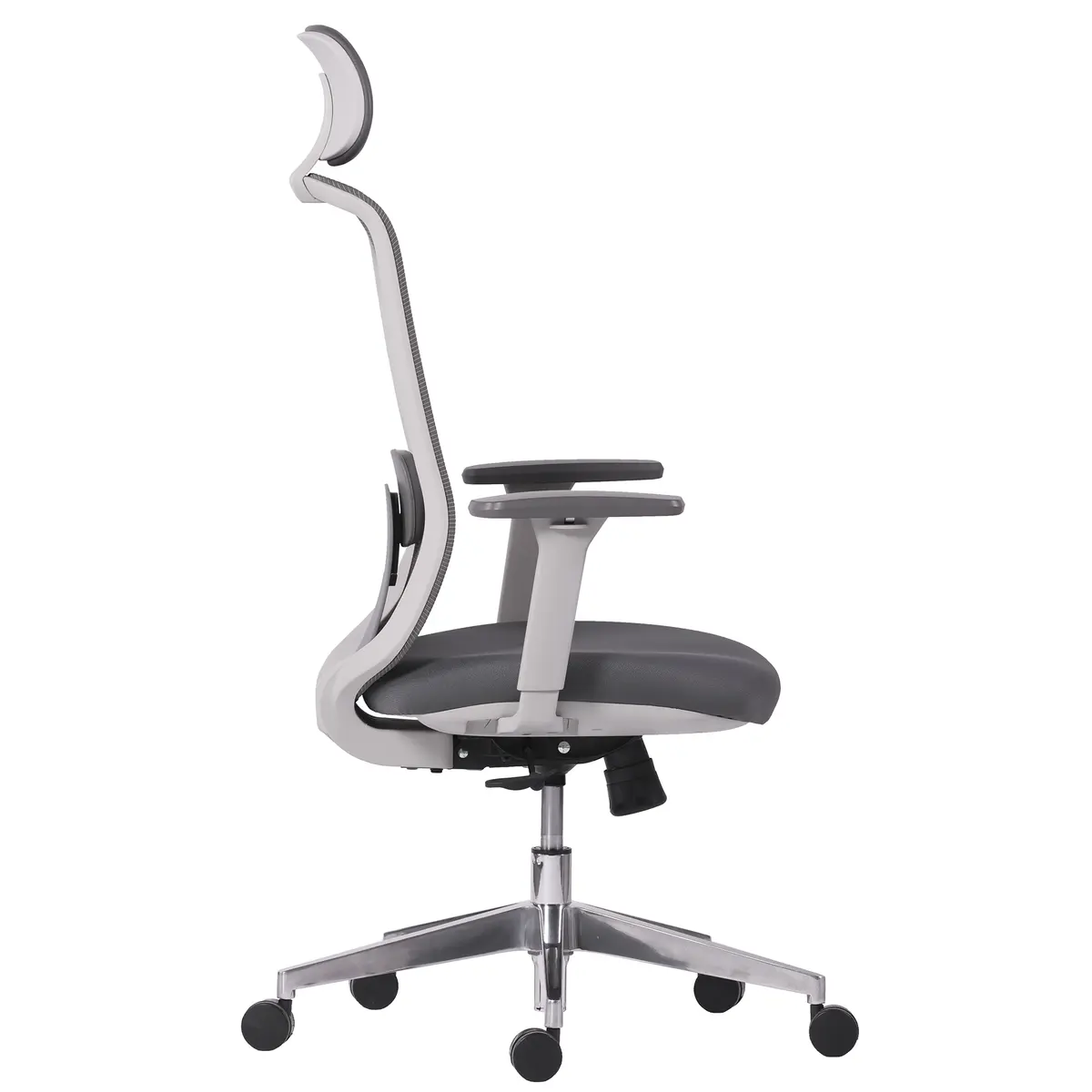 Silla ejecutiva DORELA GRIS CON CABECERA en vista lateral