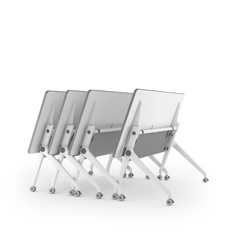 DORIANNA DESK, mesa colaborativa blanca con canto gris, configuración anidable
