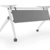 DORIANNA DESK, mesa colaborativa blanca con canto gris, vista lateral
