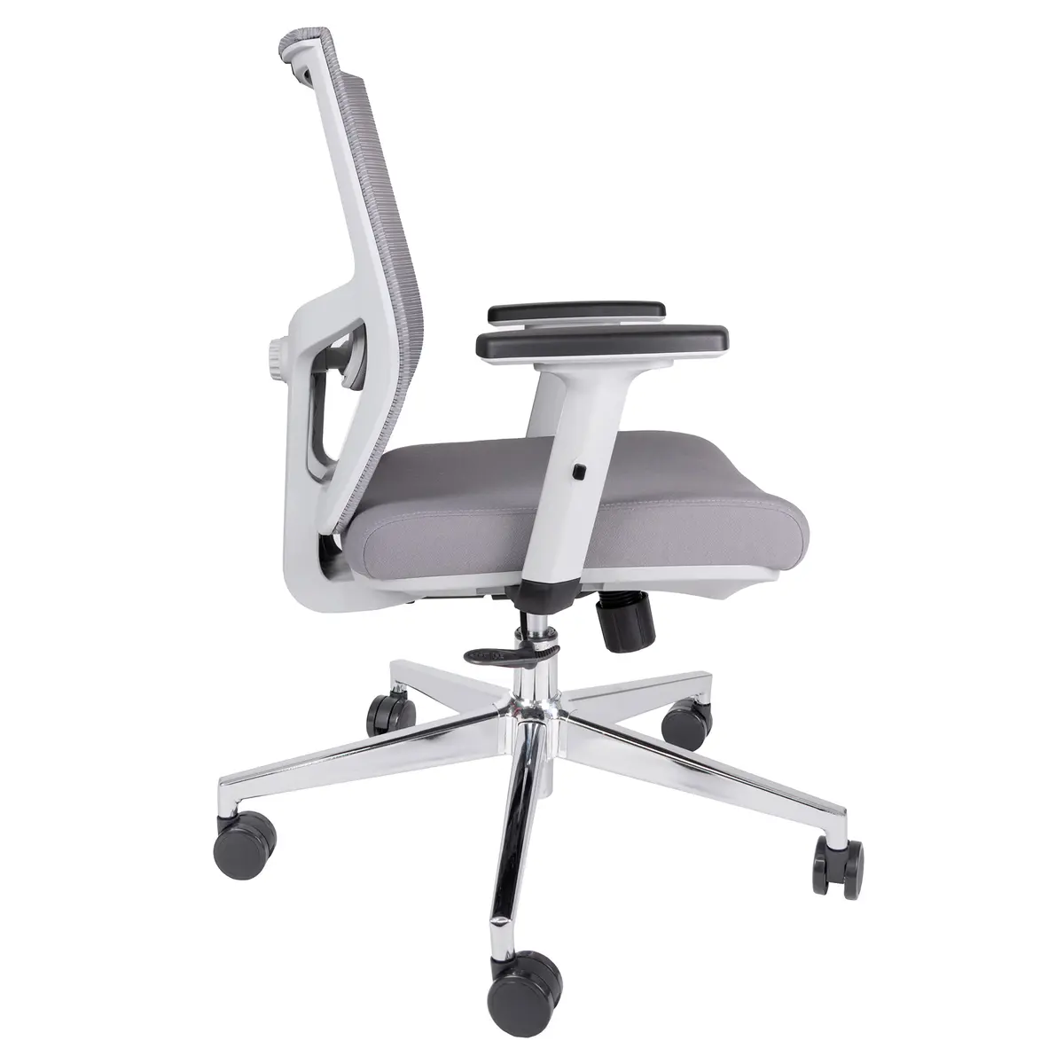Silla ejecutiva ELVIA GRIS CROMADO en vista lateral