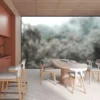 Banco LERIVA ALTO gris y madera en espacio de barra