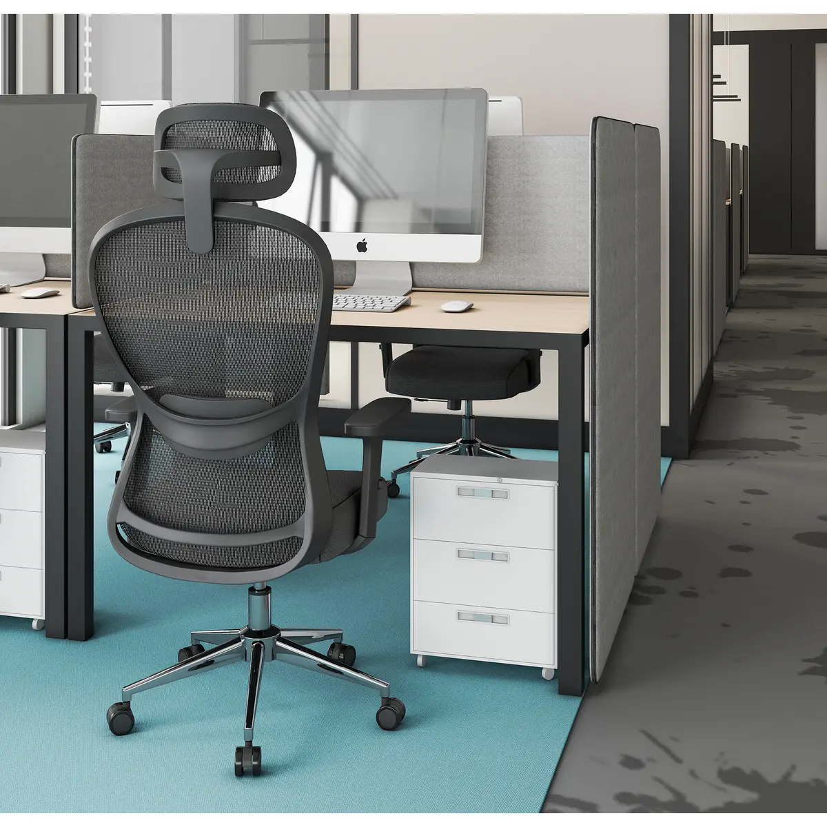 Silla de oficina Norah negro cabecera 10184, vista ambientada