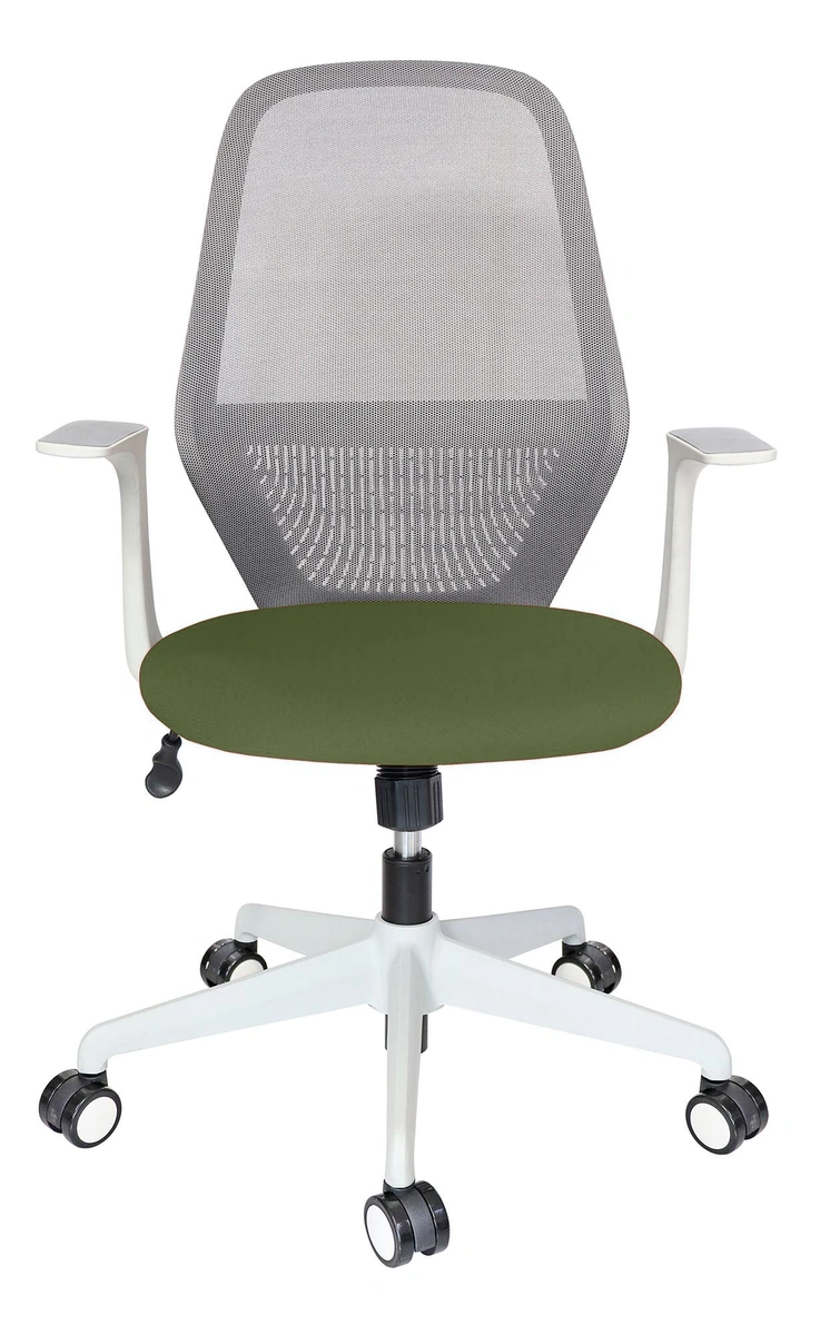 ONIRA GRIS | Vista frontal aceituna Silla ONIRA GRIS en vista frontal con tapizado aceituna