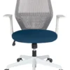 ONIRA GRIS | Vista frontal azul medio Silla ONIRA GRIS en vista frontal con tapizado azul medio