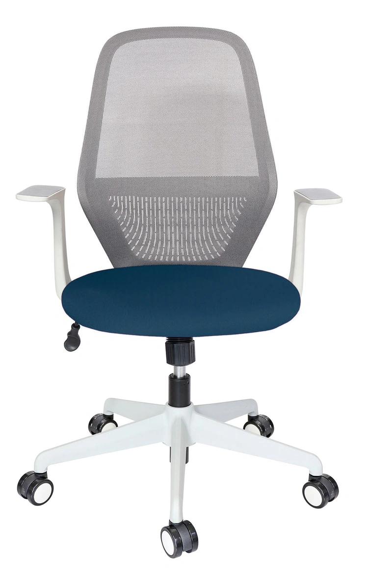 ONIRA GRIS | Vista frontal azul medio Silla ONIRA GRIS en vista frontal con tapizado azul medio