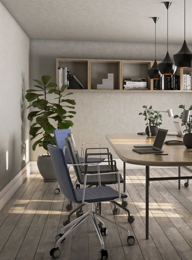 Silla VERENIA ALUMINIO RUEDAS en ambiente de oficina