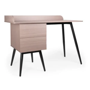 VILARA DESK, escritorio de madera clara con estructura negra, vista frontal