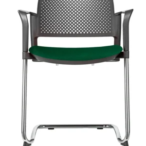 Silla LUMINIA MIXTO TRINEO con asiento tapizado y brazos, vista frontal