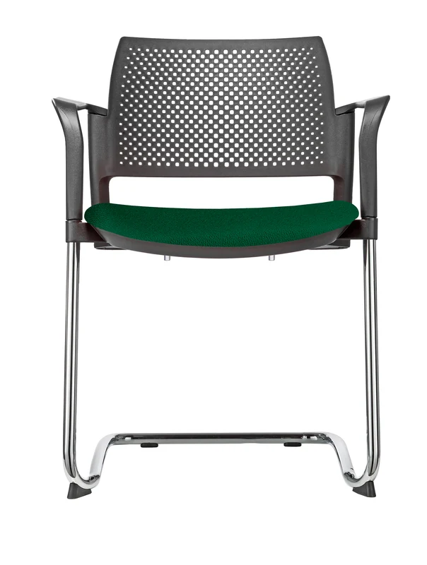 Silla LUMINIA MIXTO TRINEO con asiento tapizado y brazos, vista frontal