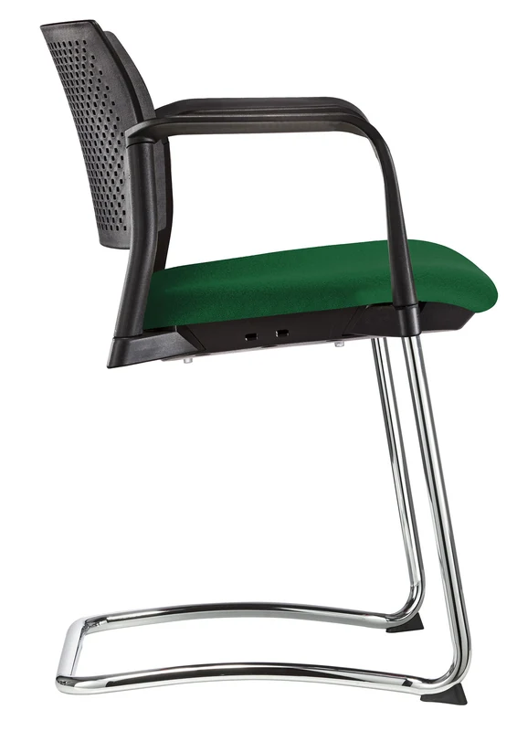 Silla LUMINIA MIXTO TRINEO con asiento tapizado y brazos, vista lateral